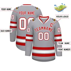 Gray Red-White Classic Style Hockey Jersey 2