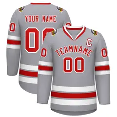 Gray Red-White Classic Style Hockey Jersey 1