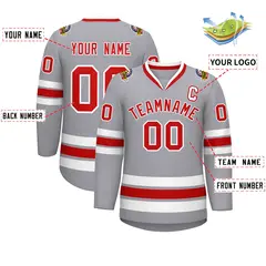 Gray Red-White Classic Style Hockey Jersey 2