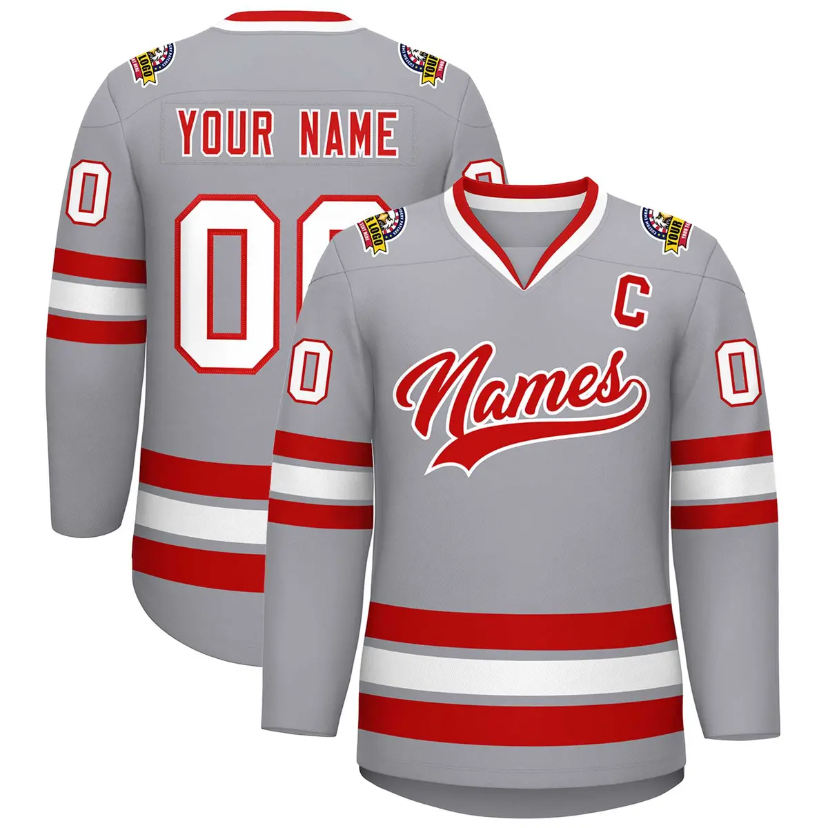 Gray Red-White Classic Style Hockey Jersey