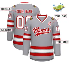 Gray Red-White Classic Style Hockey Jersey 2