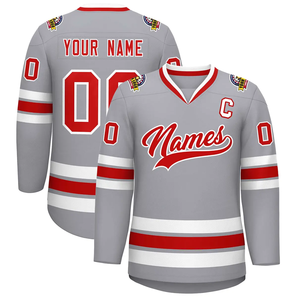Gray Red-White Classic Style Hockey Jersey