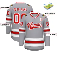 Gray Red-White Classic Style Hockey Jersey 2