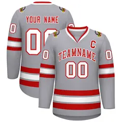 Gray Red-White Classic Style Hockey Jersey 1