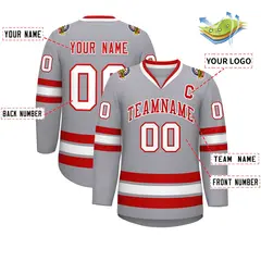 Gray Red-White Classic Style Hockey Jersey 2