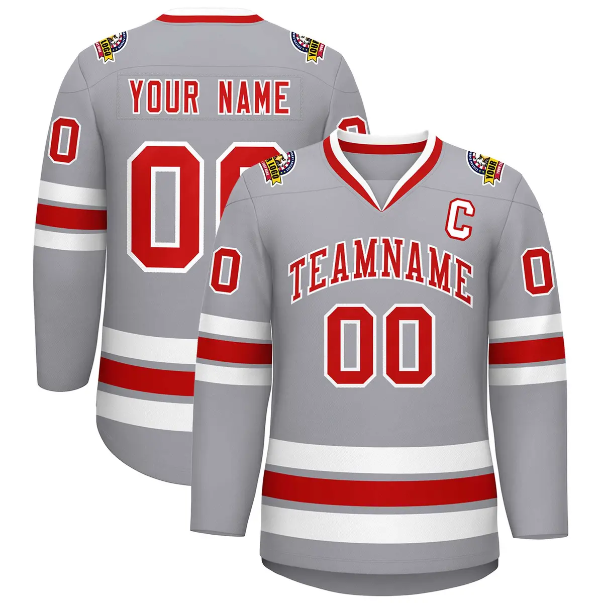 Gray Red-White Classic Style Hockey Jersey