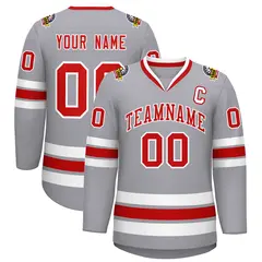 Gray Red-White Classic Style Hockey Jersey 1