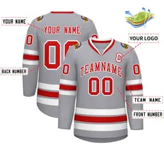 Gray Red-White Classic Style Hockey Jersey 2