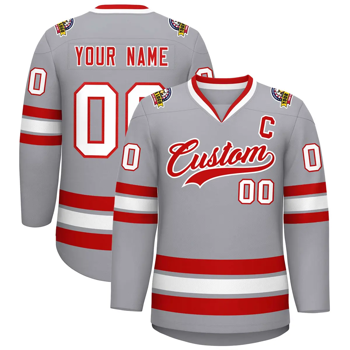 Gray Red-White Classic Style Hockey Jersey
