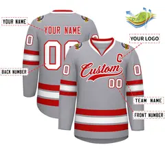 Gray Red-White Classic Style Hockey Jersey 2