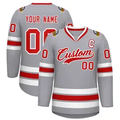 Gray Red-White Classic Style Hockey Jersey 1