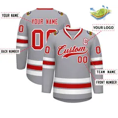 Gray Red-White Classic Style Hockey Jersey 2