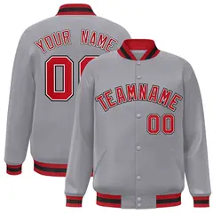 Gray Red-White Classic Varsity Full-Snap Letterman Jacket 1