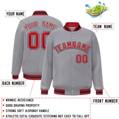 Gray Red-White Classic Varsity Full-Snap Letterman Jacket 2