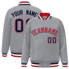 Gray Red-White Classic Varsity Full-Snap Letterman Jacket 1
