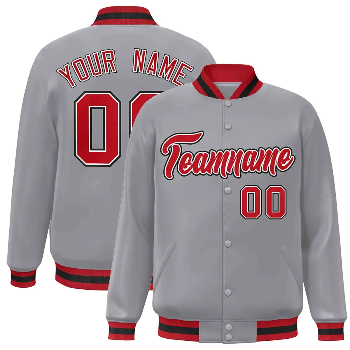 Gray Red-White Classic Varsity Full-Snap Letterman Jacket