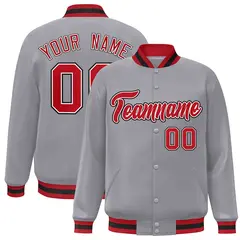 Gray Red-White Classic Varsity Full-Snap Letterman Jacket 1