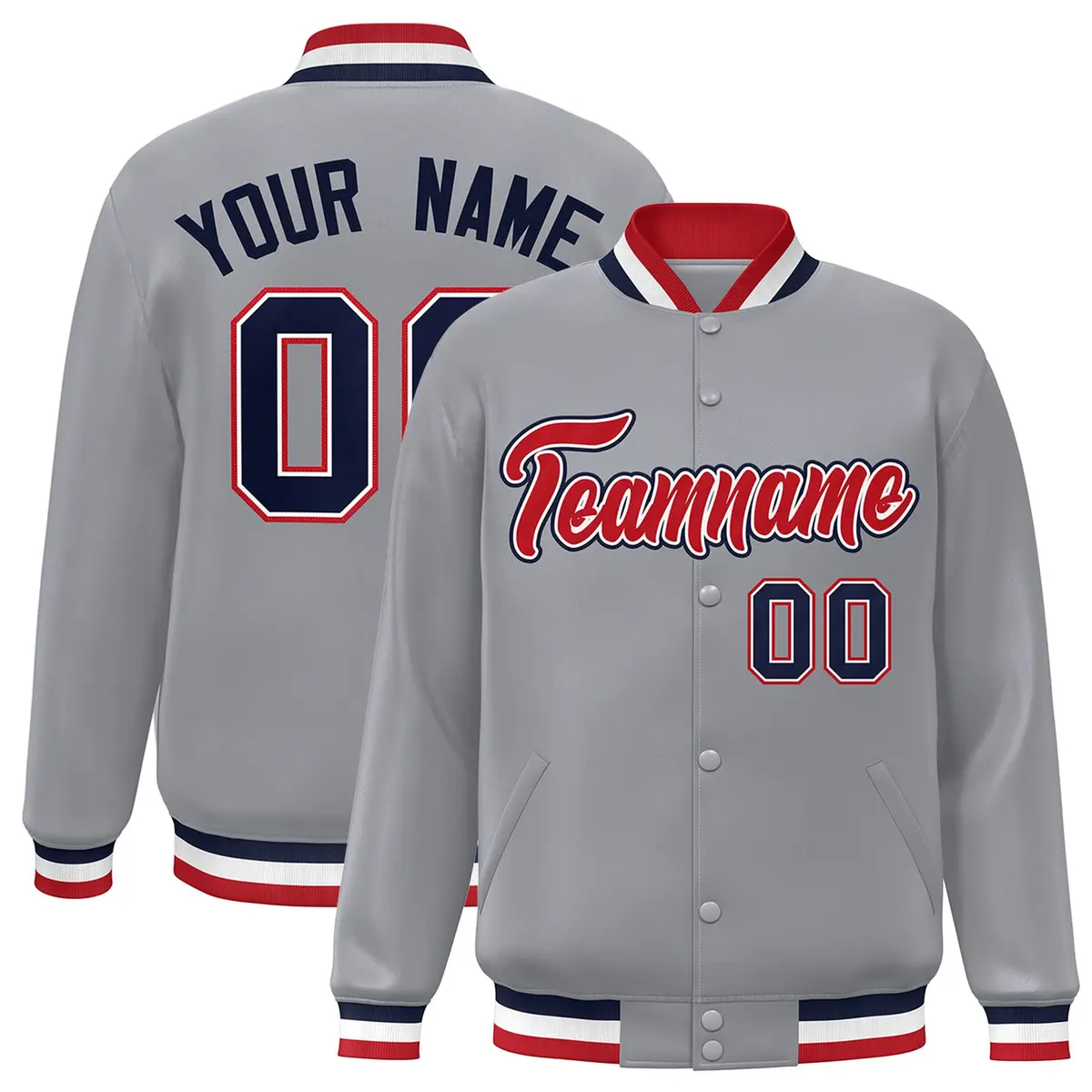 Gray Red-White Classic Varsity Full-Snap Letterman Jacket