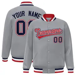 Gray Red-White Classic Varsity Full-Snap Letterman Jacket 1