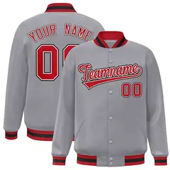 Gray Red-White Classic Varsity Full-Snap Letterman Jacket 1