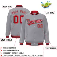 Gray Red-White Classic Varsity Full-Snap Letterman Jacket 2