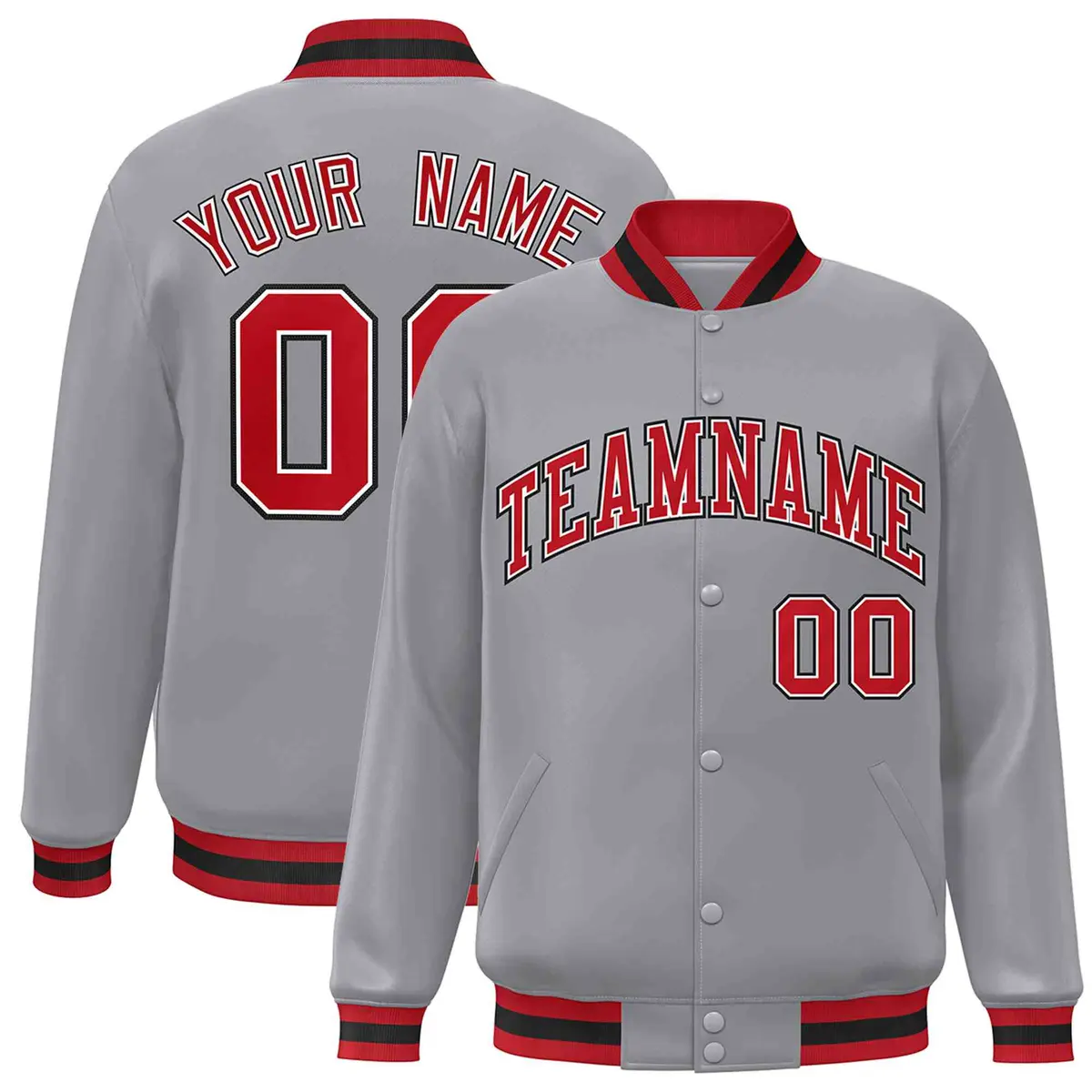 Gray Red-White Classic Varsity Full-Snap Letterman Jacket