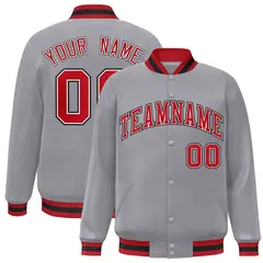 Gray Red-White Classic Varsity Full-Snap Letterman Jacket 1
