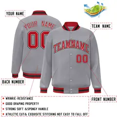 Gray Red-White Classic Varsity Full-Snap Letterman Jacket 2