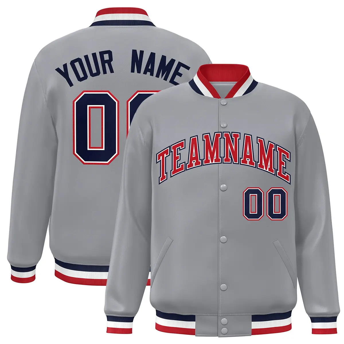 Gray Red-White Classic Varsity Full-Snap Letterman Jacket