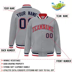 Gray Red-White Classic Varsity Full-Snap Letterman Jacket 2