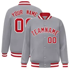 Gray Red-White Classic Varsity Full-Snap Letterman Jacket 1