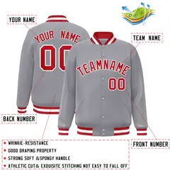 Gray Red-White Classic Varsity Full-Snap Letterman Jacket 2