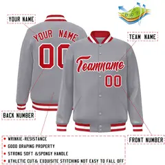 Gray Red-White Classic Varsity Full-Snap Letterman Jacket 2