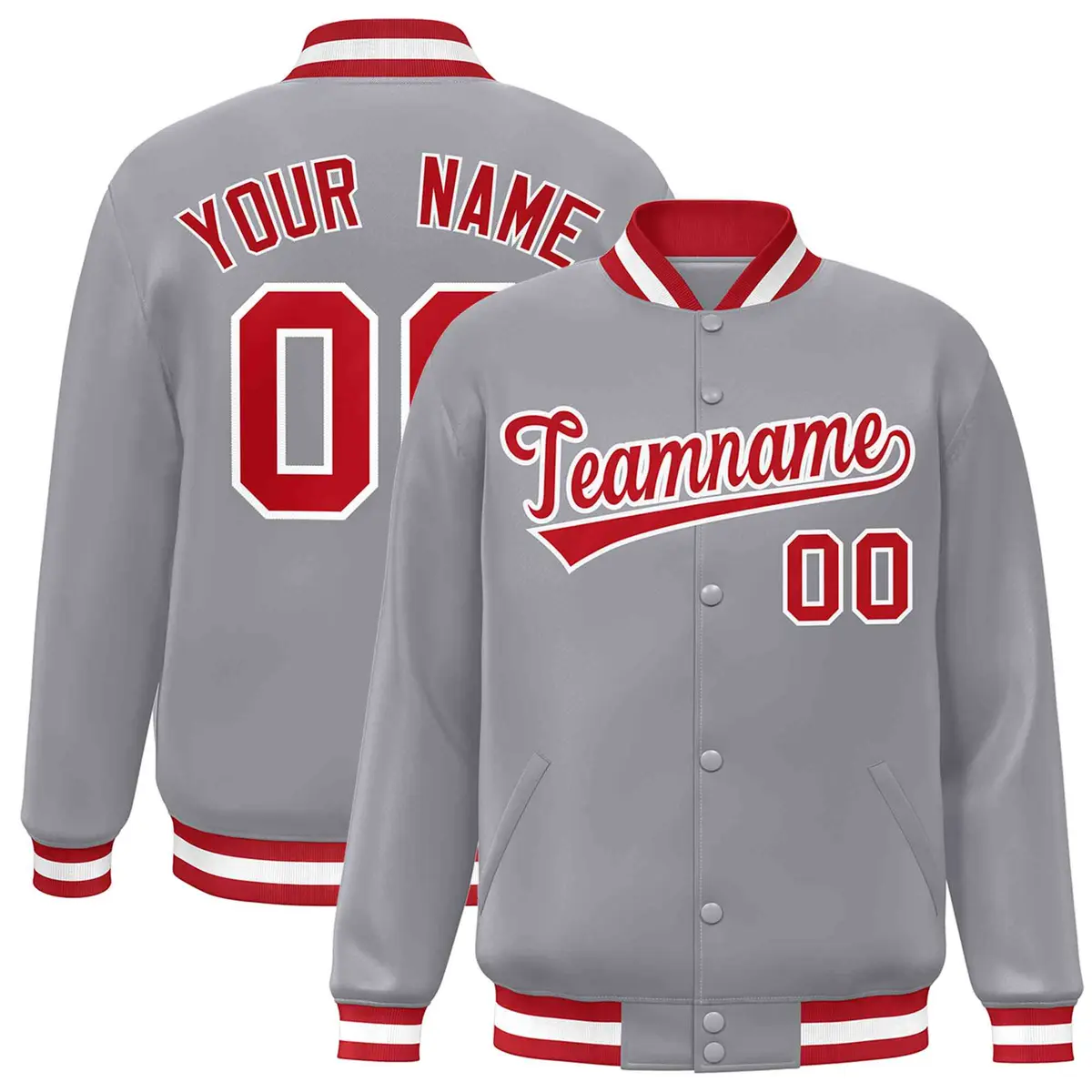 Gray Red-White Classic Varsity Full-Snap Letterman Jacket