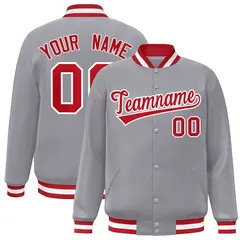 Gray Red-White Classic Varsity Full-Snap Letterman Jacket 1