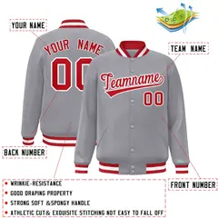 Gray Red-White Classic Varsity Full-Snap Letterman Jacket 2