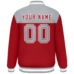 Gray Red-White Color Block Lettermen Baseball Jacket 4