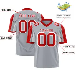 Gray Red-White Color Block Raglan Sleeves Football Jersey 2