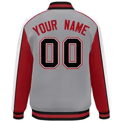 Gray Red-White Color Block Varsity Bomber Baseball Jacket 4