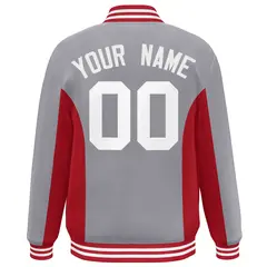 Gray Red-White Color Block Varsity Letterman Baseball Jacket 4