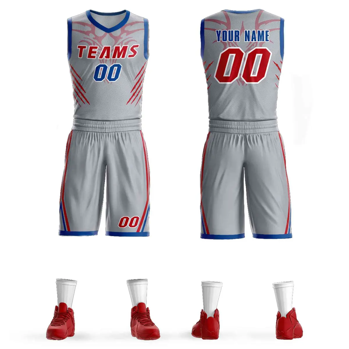 Gray Red-White Graffiti Claw Pattern Sets Basketball Jersey