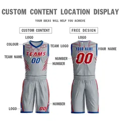 Gray Red-White Graffiti Claw Pattern Sets Basketball Jersey 3