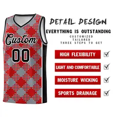 Gray Red-White Grid Basketball Kits For Team 2