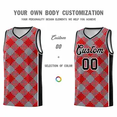 Gray Red-White Grid Basketball Kits For Team 3
