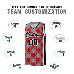 Gray Red-White Grid Basketball Kits For Team 4