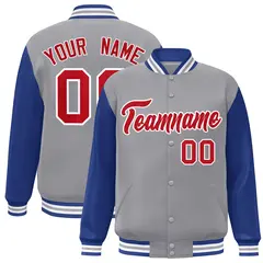 Gray Red-White Raglan Varsity Full-Snap Letterman Jacket 1