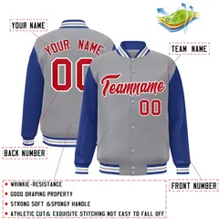 Gray Red-White Raglan Varsity Full-Snap Letterman Jacket 2