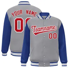 Gray Red-White Raglan Varsity Full-Snap Letterman Jacket 1