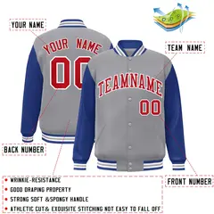 Gray Red-White Raglan Varsity Full-Snap Letterman Jacket 2