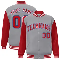 Gray Red-White Raglan Varsity Full-Snap Letterman Jacket 1